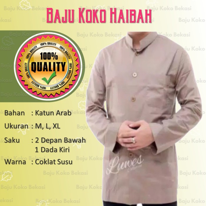 Koko Pria Baju Koko Haibah Lengan Panjang dengan 3 Saku Coklat Susu - Coklat Susu, M