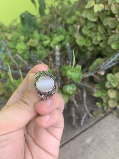 Cincin Batu Moonstone Cat Eye Biduri Bulan Air Beras Ceylon Kantoran Ring Motif Bali