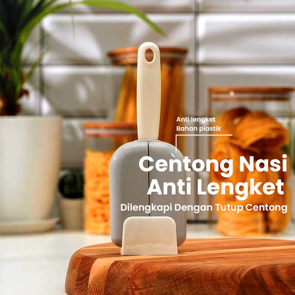 Centong Nasi Anti Lengket dengan Wadah Buka Tutup