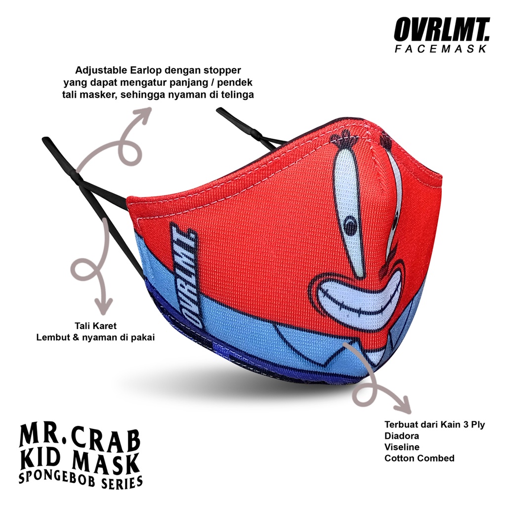 Masker Spongebob / Patrick / Squidward / Mr Crab Masker Anak Overlimit