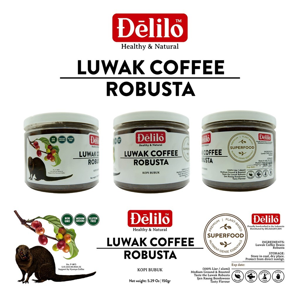 

Luwak Coffee Robusta Roasting medium 150gr/ Kopi Bubuk DELILO