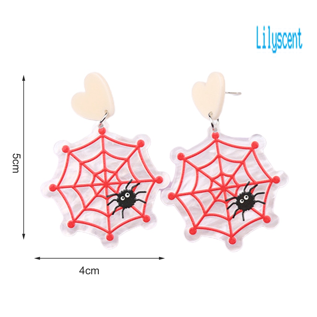 Ls 1 Pasang Anting Tusuk Gantung Wanita Desain Hantu / Labu / Laba-Laba Bahan Akrilik Untuk Pesta Halloween