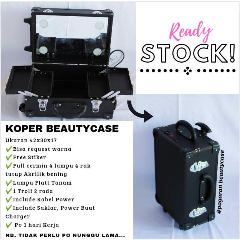 Beautycase/Koper Make Up 43cm full miror + Tutup Akrilik