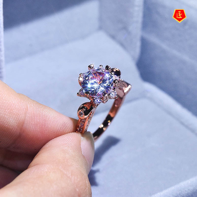 [Ready Stock]Classic Personality 2 Karat Moissanite Flower-Shaped Ring