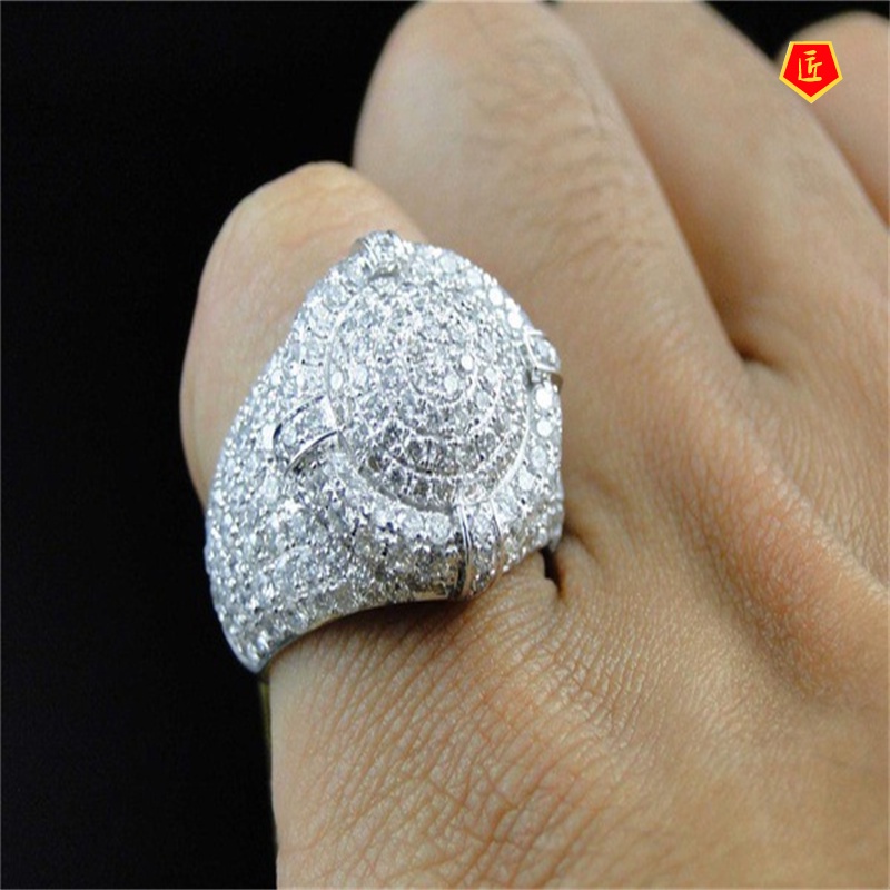 [Ready Stock]Micro-Inlaid Diamond Ring 925 Silver High Profile Fashion