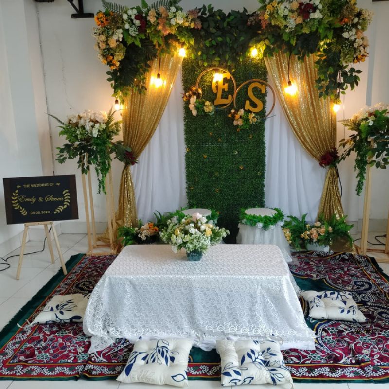 backdrop akad nikah 2 meter + meja akad lesehan simple