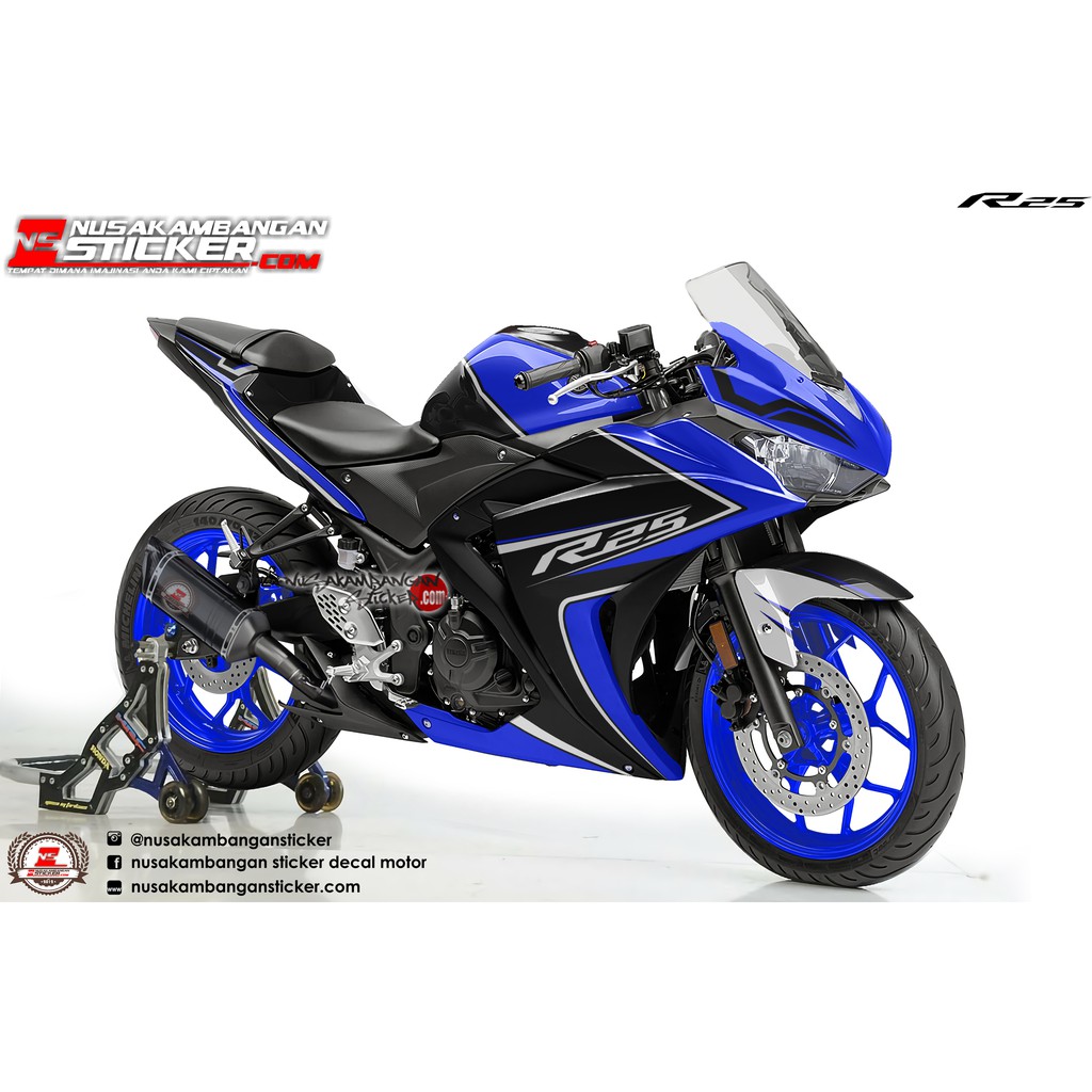 Decal Stiker Yamaha R25 Hitam Biru Elegant