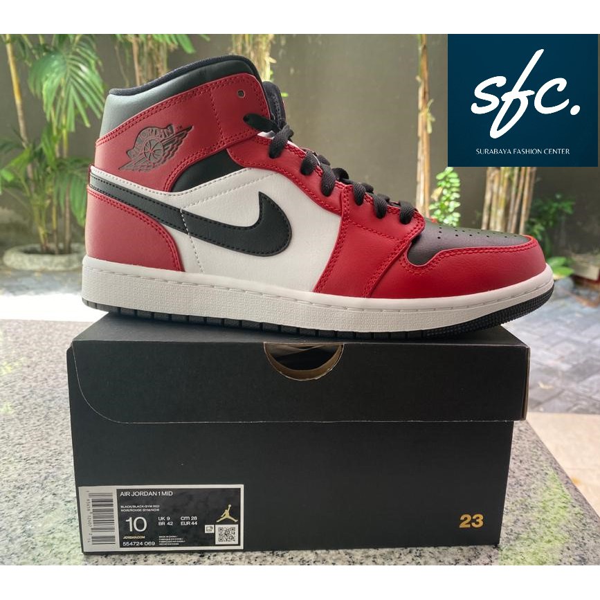 Sepatu Air Jordan 1 Mid Chicago Black Toe 100% Authentic / Original / Asli