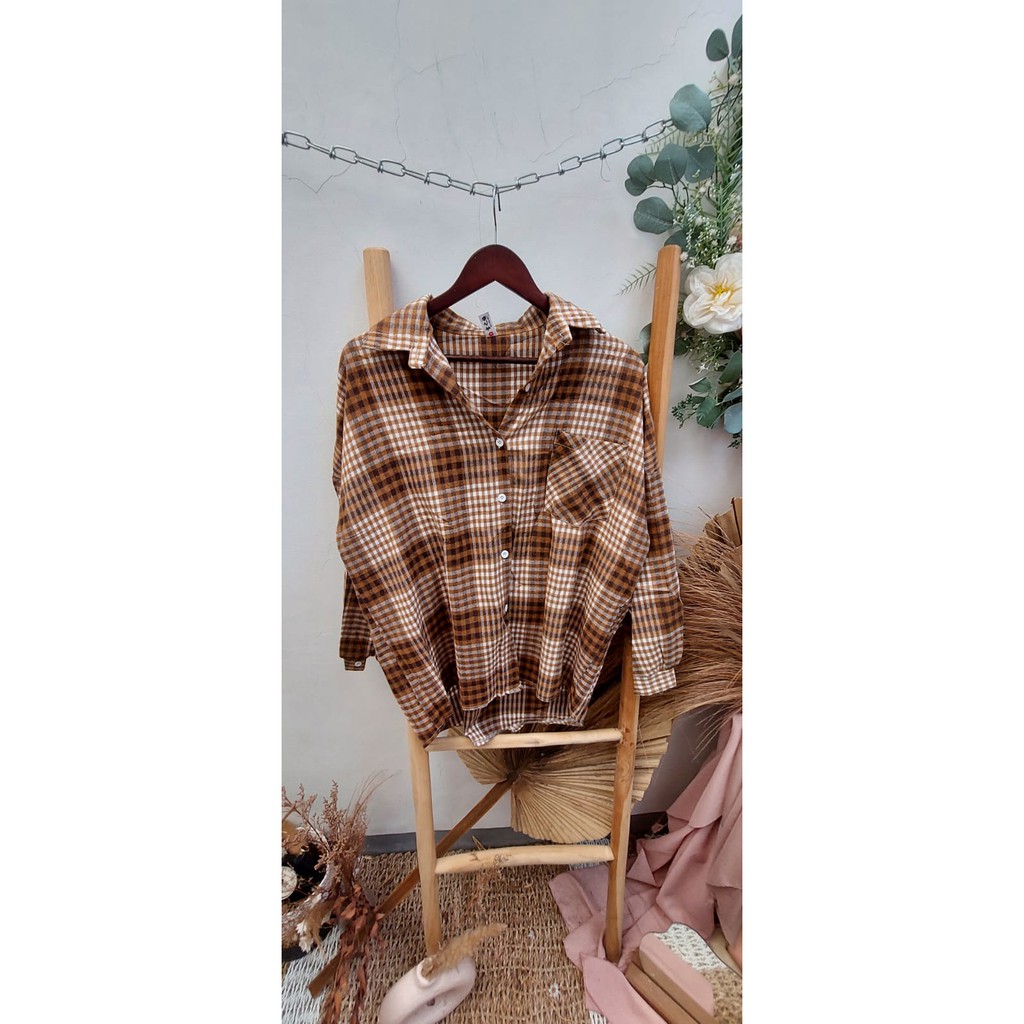 ICHI FLANEL / koreans style / kemeja flanel wanita / kemeja square terbaru / kemeja flanel termurah / ootd hijab-mocca