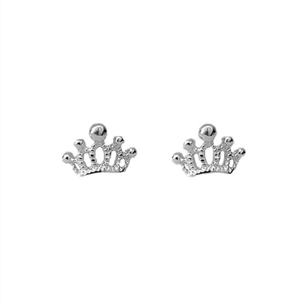 Timekey Anting Tusuk Silver 925 Mini Simple Desain Mahkota Hollow Untuk Wanita A3K9