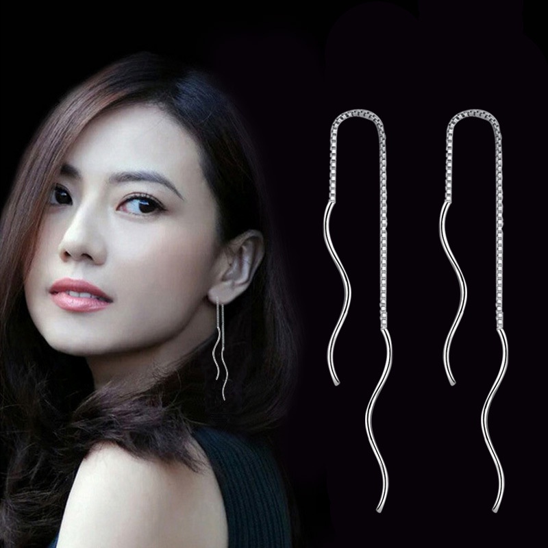 925 Perak Anting Anting Wanita Garis telinga bergelombang melengkung Perhiasan Fashion