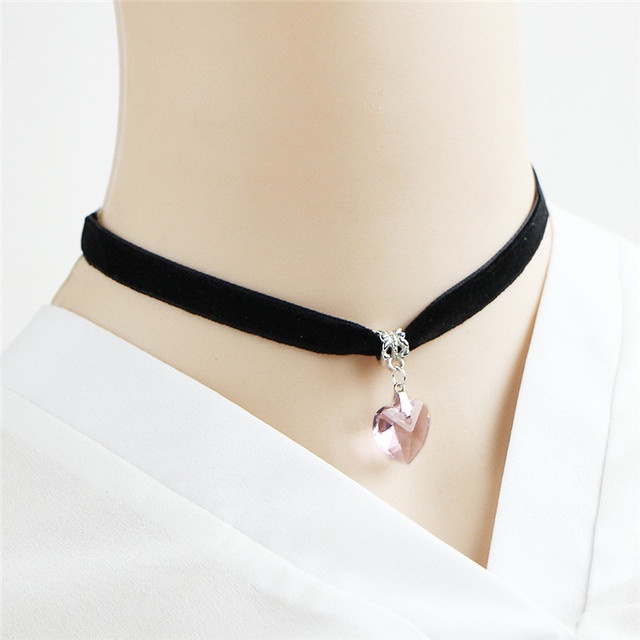 Kalung Choker Bahan Kulit PU Dengan Liontin Rumbai Warna Pink Gaya Punk Gothic Untuk Pria Dan Wanita