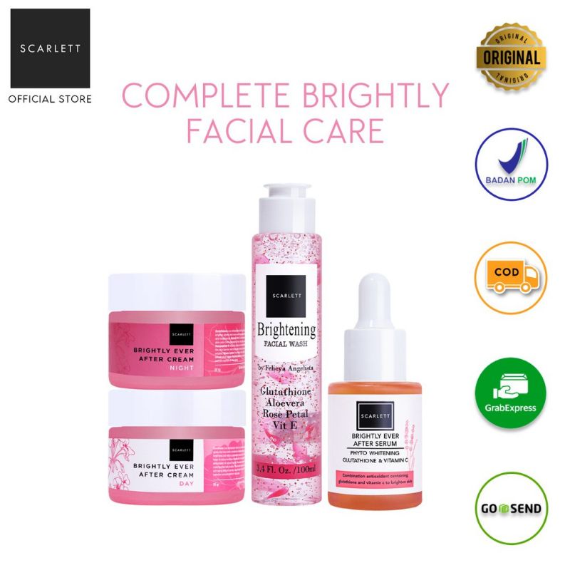 Paket Hemat scarlett whitening perawatan wajah kecantikan Complete Brightly Facial Care Paket 4 Item