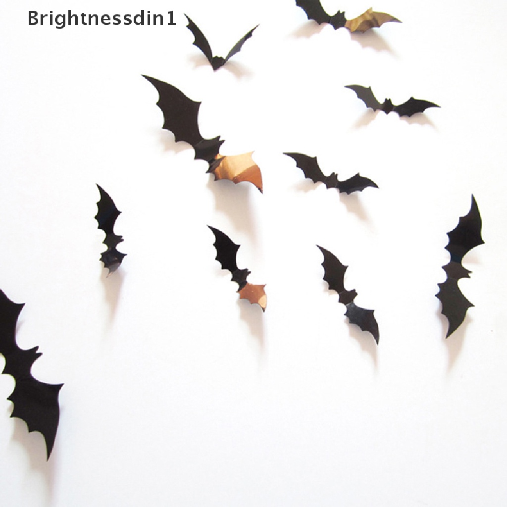 12 Pcs Stiker Kelelawar 3D Bahan PVC Warna Hitam Untuk Dekorasi Pesta Halloween