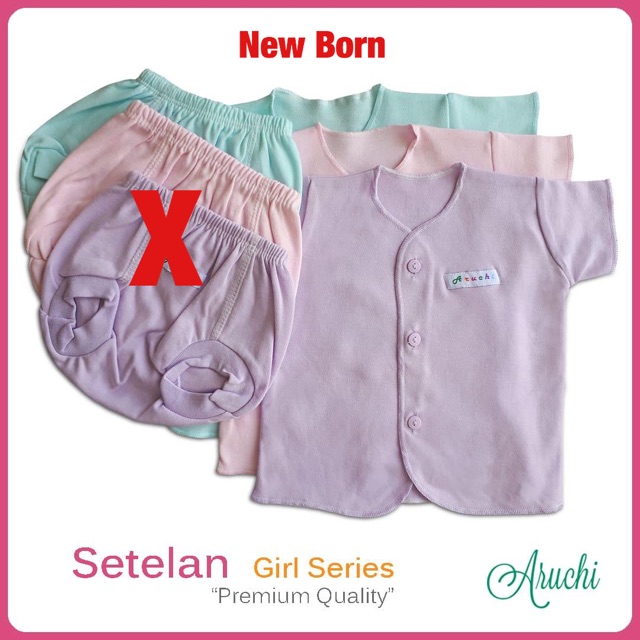 Aruchi POLOS NB S M L XL XXL (3pcs) Baju Pendek Kancing Depan / Oblong Bayi Anak