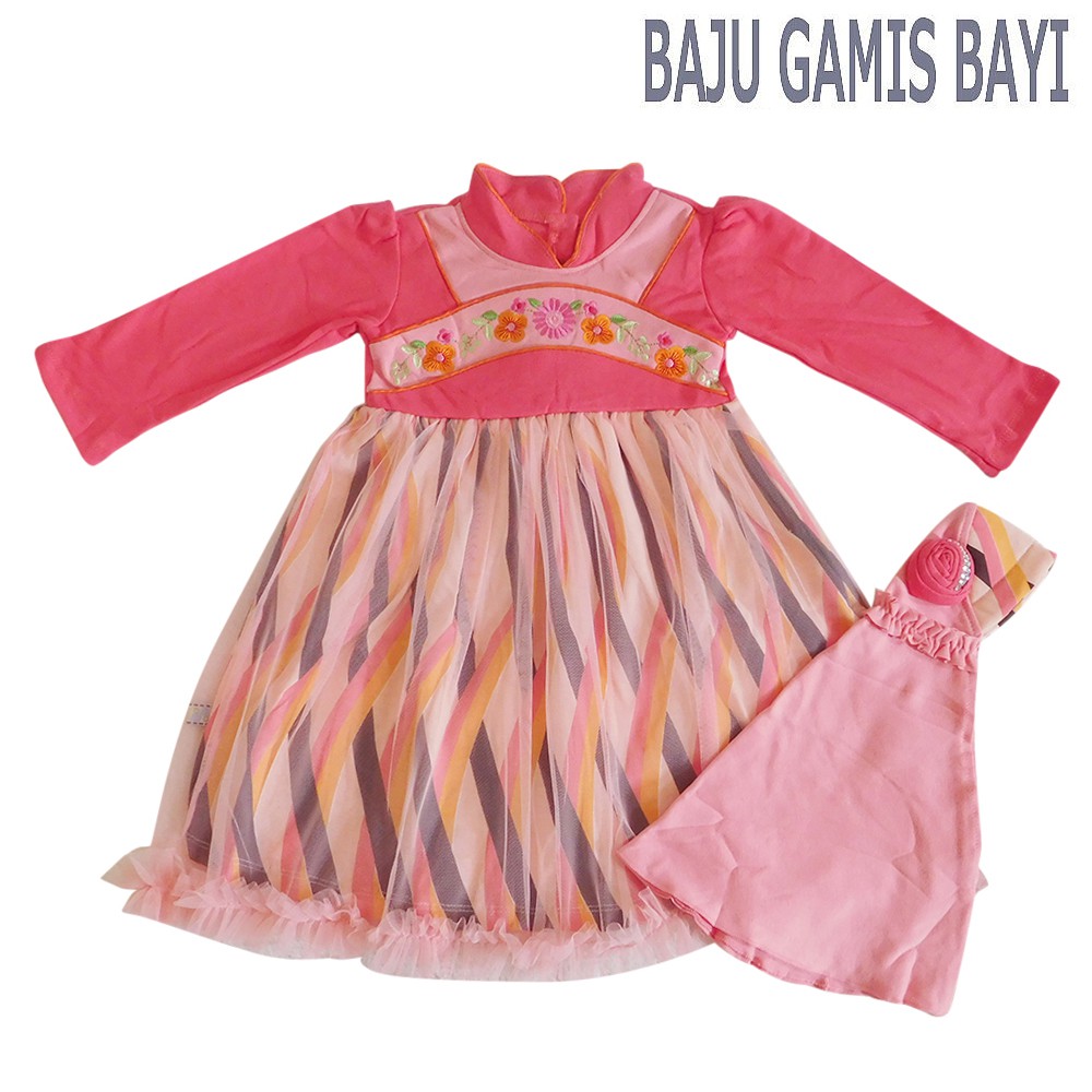 Baju Muslim Anak Bayi Perempuan Gamis Tutu Motif Pelangi Zig Zag- BMP1001