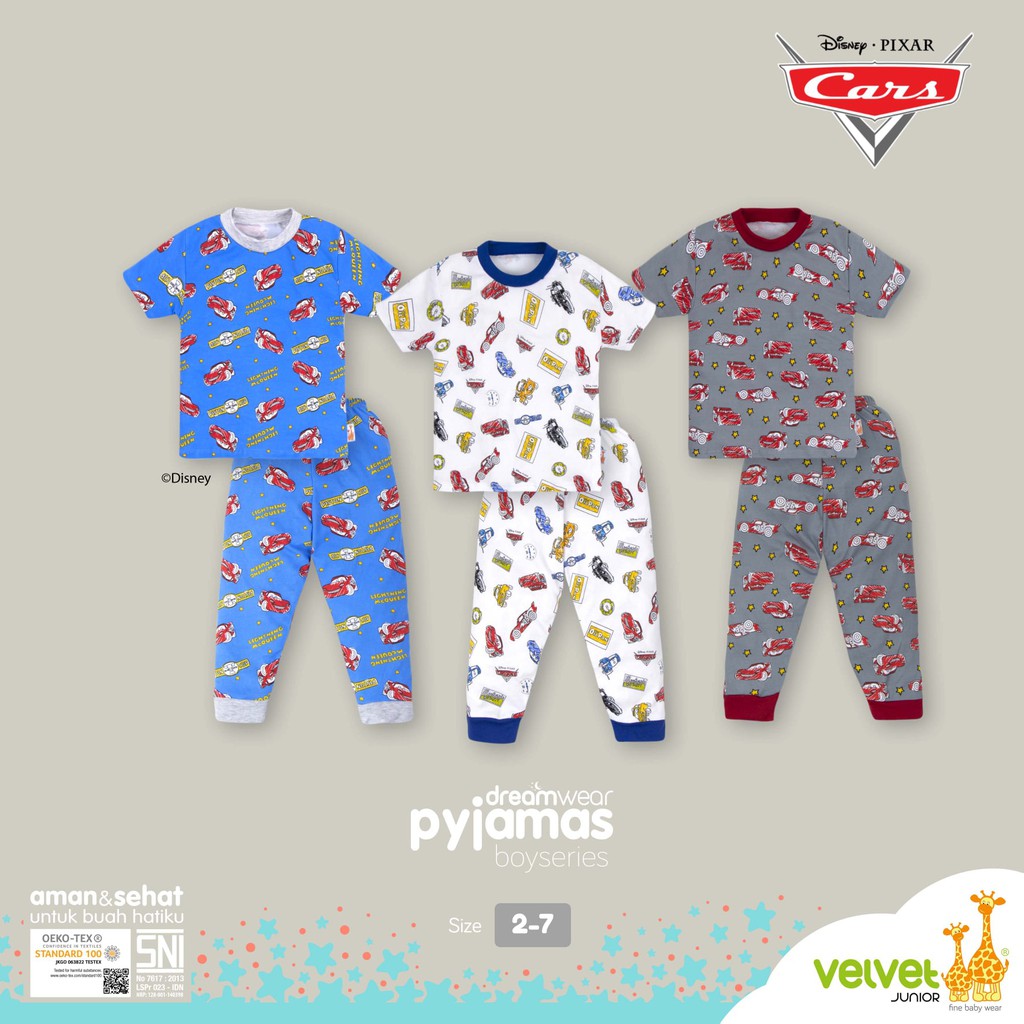 Size 2 - 10 VELVET PIYAMA BOY Baju Pendek / Celana Panjang anak cowok vv