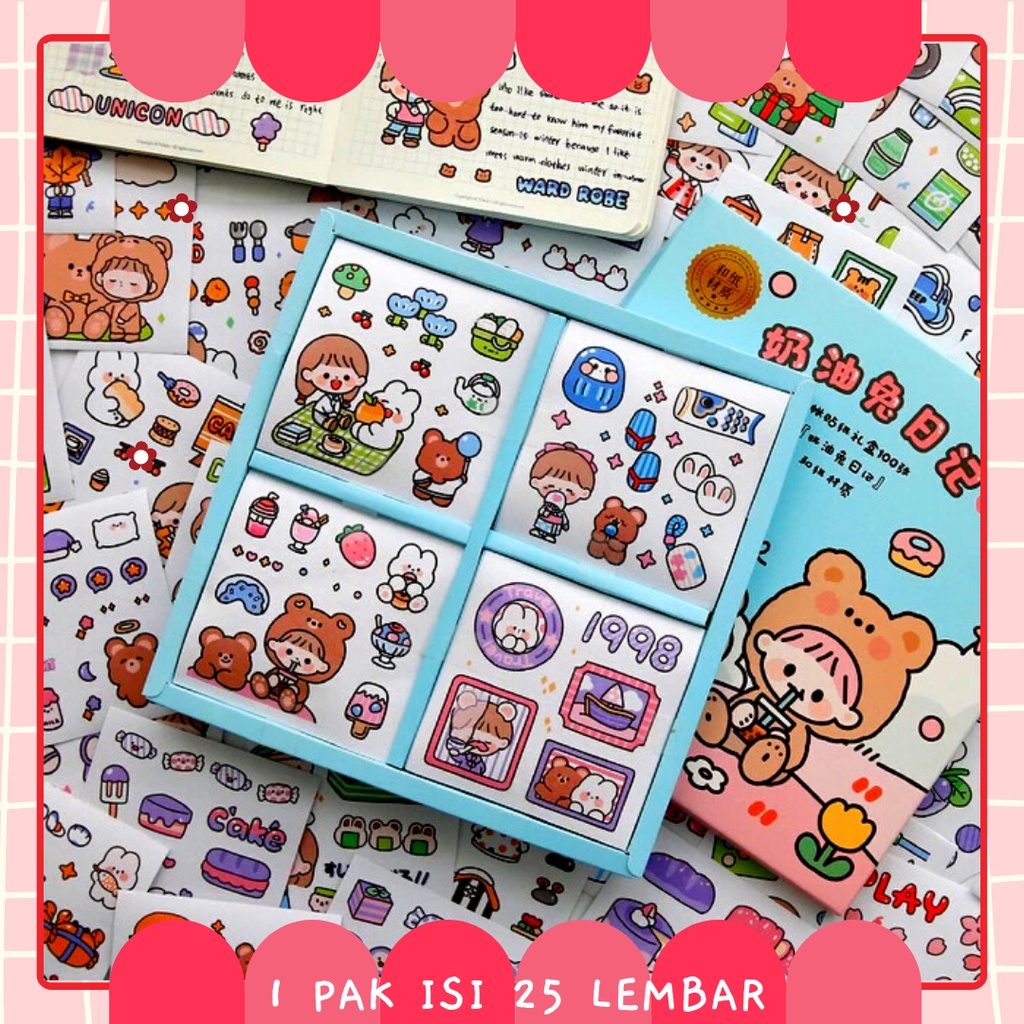 Stiker 2D Tempel Lucu 1 Pak Isi 25 Lembar Anti Air Planner Scrapbook Cute Aesthetic Sticker Dekorasi Design DIY