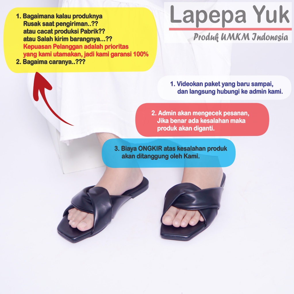 LAPEPA YUK - Sandal Wanita Teplek ARIEL Sendal Cewek Flat Kasual Model Kepang 2 Unik Size 36 37 38 39 40 Lucu Jalan Casual Santai Rumah Slop Warna BLACK Hitam Murah Sandals Pergi Selop Premium Original Kekinian Terbaru Shoes Mall Official Store