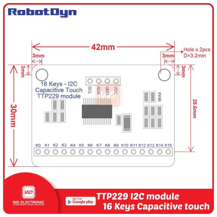 RobotDyn TTP229 I2C 16 Keys Capacitive touch module