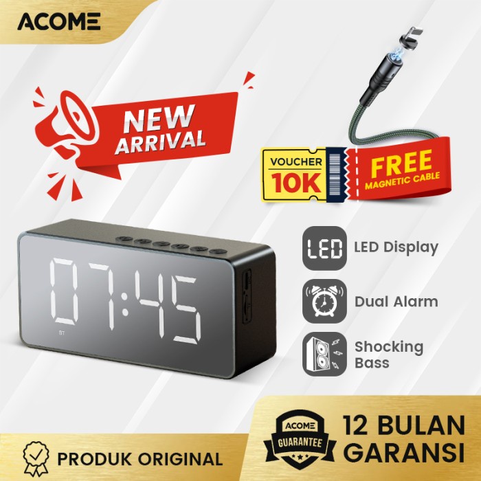 Acome Speaker Bluetooth 5.2 Jam Alarm Led Shocking Bass Garansi A17