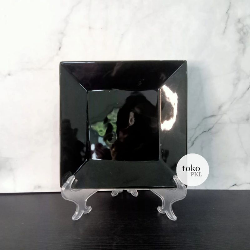 plate kotak hitam 19,5 cm x 20 cm - piring ceper keramik sushi platter food photography