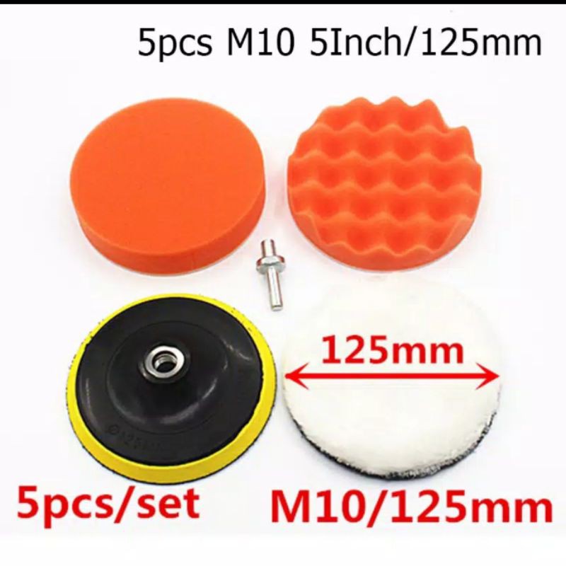 busa poles set 5" isi 5 pcs sponge wol pad poles gerinda bor konektor busa poles 5 inch spon grenda