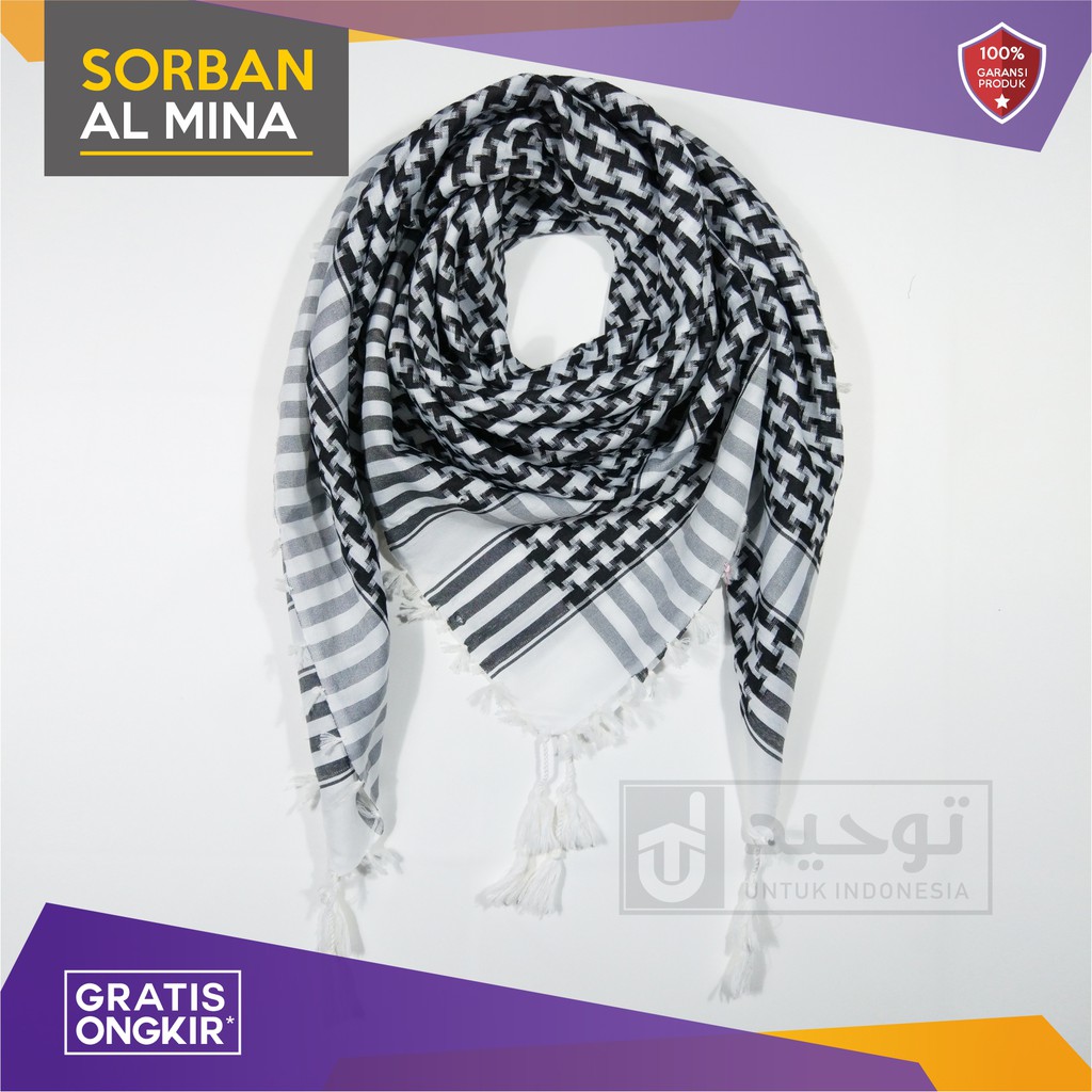 Sorban Shemagh Almas Arab Palestin Sorban Almina Motif Hitam Putih