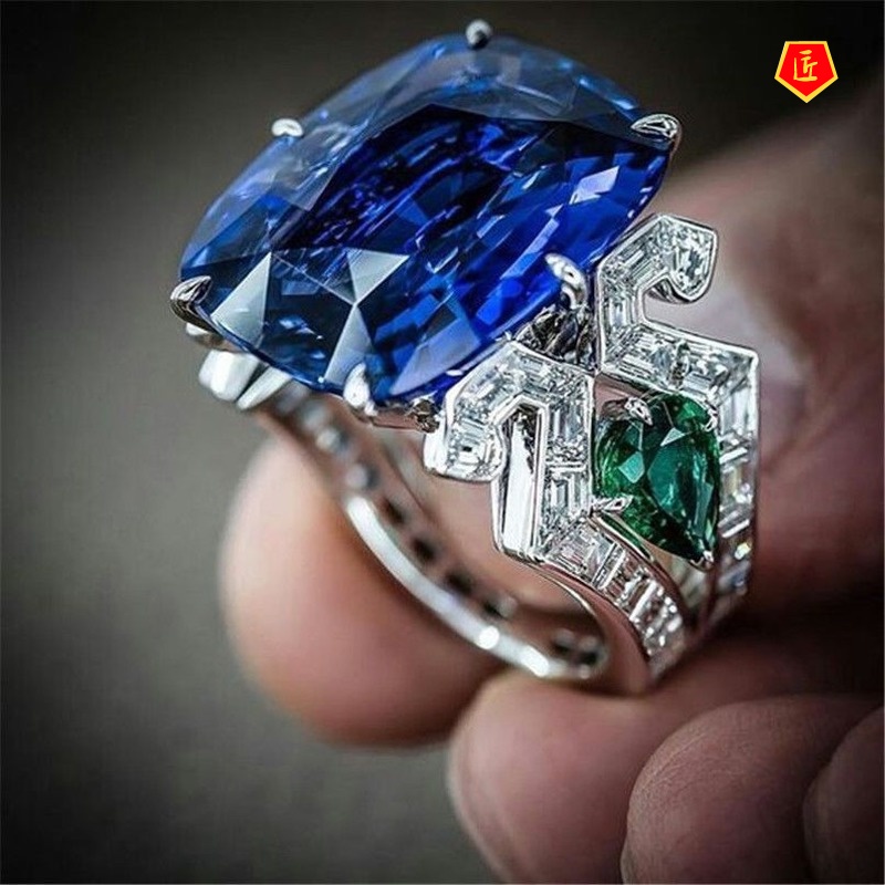 [Ready Stock]Fashion Personality Inlaid Blue Topaz Ring