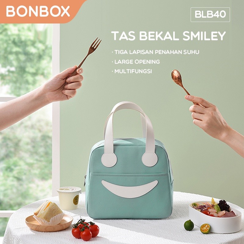 BONBOX TAS BEKAL MAKAN SMILEY ALUMINIUM FOIL PENAHAN SUHU LUNCH BAG SERBAGUNA