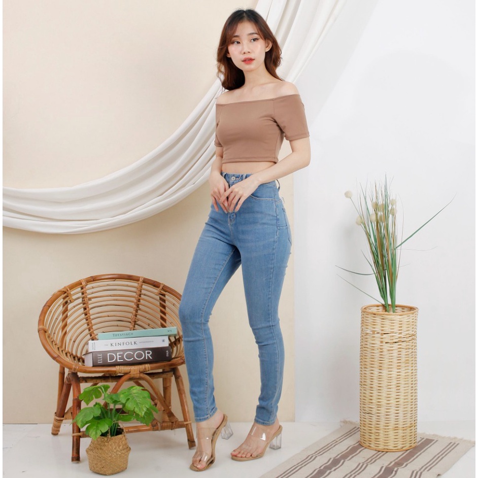 CAVALU Sabrina Crop Top Baju Atasan Wanita Crop Tee Korean Style 071