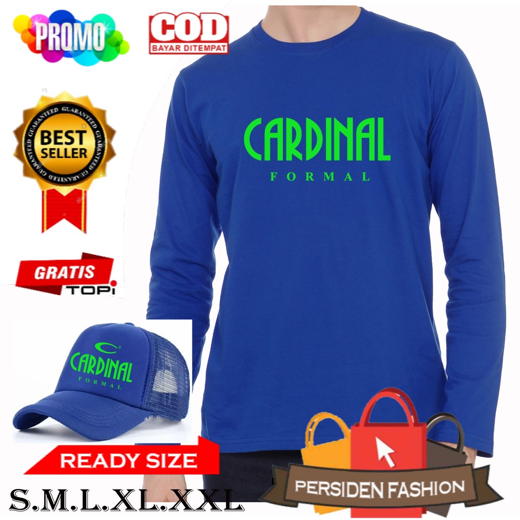 PROMO .. BONUS TOPI - KAOS DISTRO LENGAN PANJANG CARDINAL FORMAL NEON BAJU PRIA WANITA DEWASA