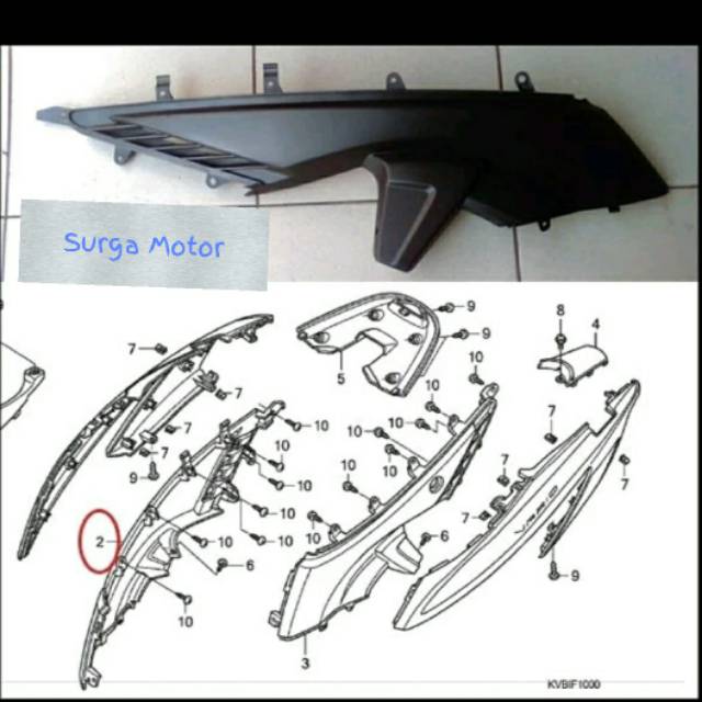 Cover body side kecil sambungan KANAN Vario 110 CW lama karbu no techno ORI HONDA AHM SurgaMotor Sep