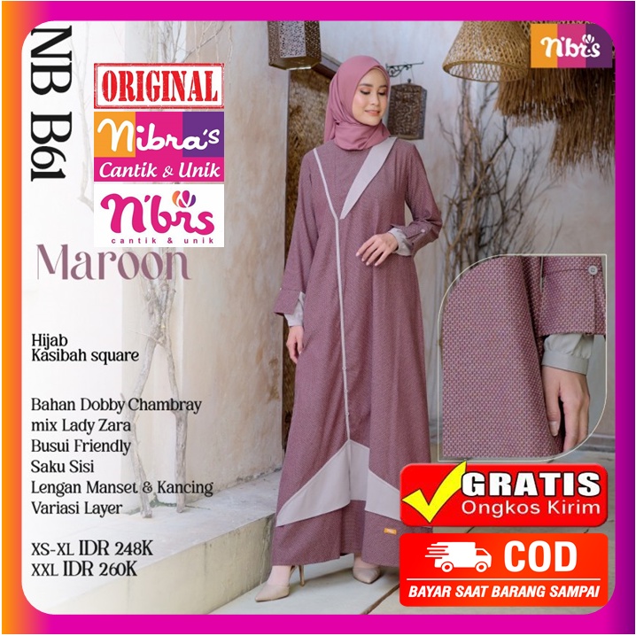Gamis Nibras Promo Gamis Nibras Terbaru 2022 NB B61 Maron Maroon Marun Pakaian Baju Dress Dres Wanit