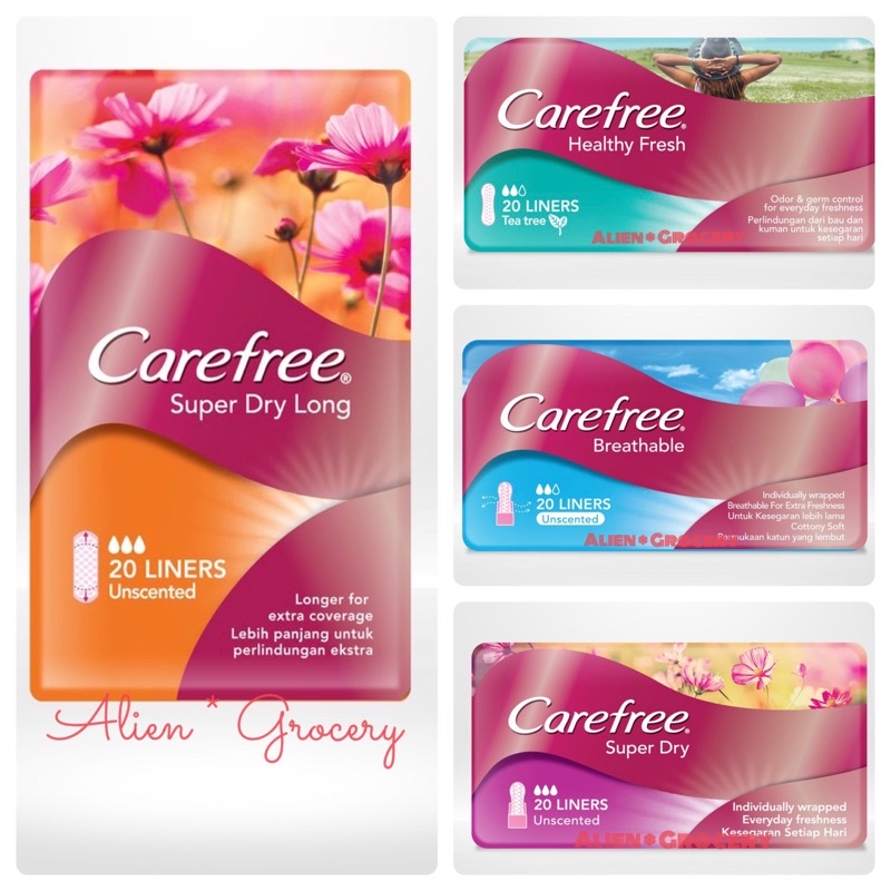 Carefree Care Free Pantyliner Pembalut Unscented Healthy Fresh Breathable Super Dry Long isi 20