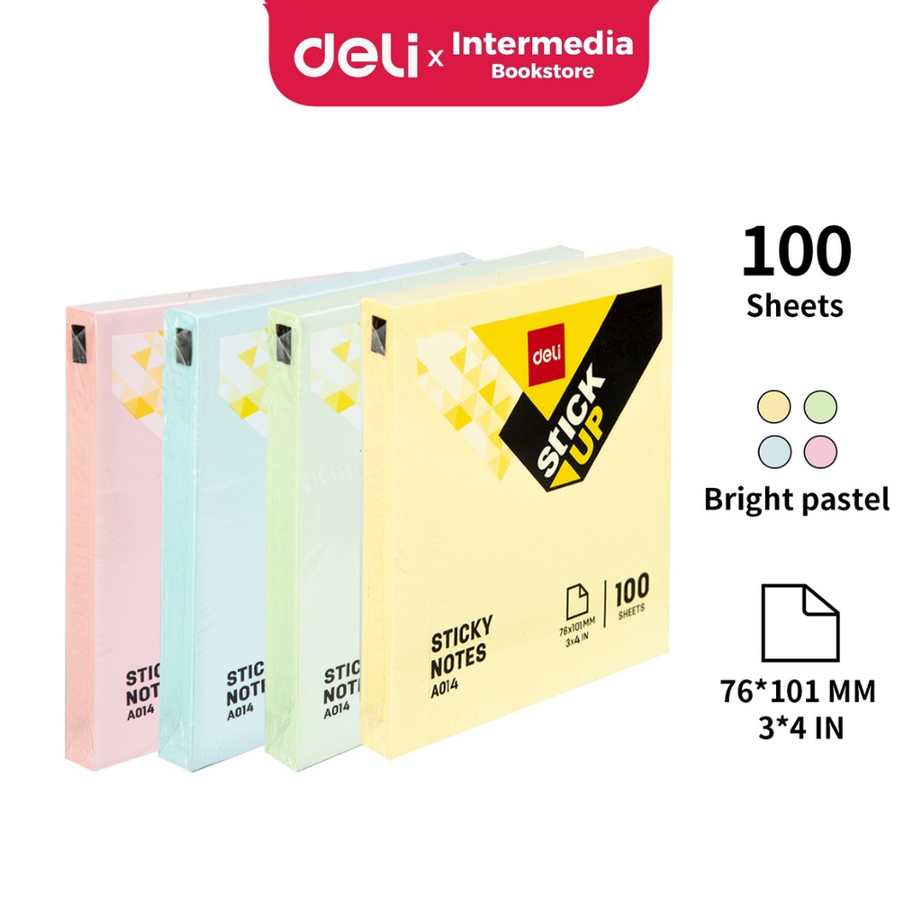 

Deli EA01403 Memo tempel - Sticky Notes 100 Sheets perekat kuat tahan lama warna neon eye catching