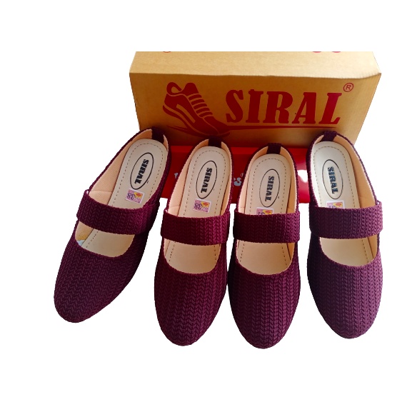 Sepatu Selop Wanita Bahan Rajut Warna Maroon