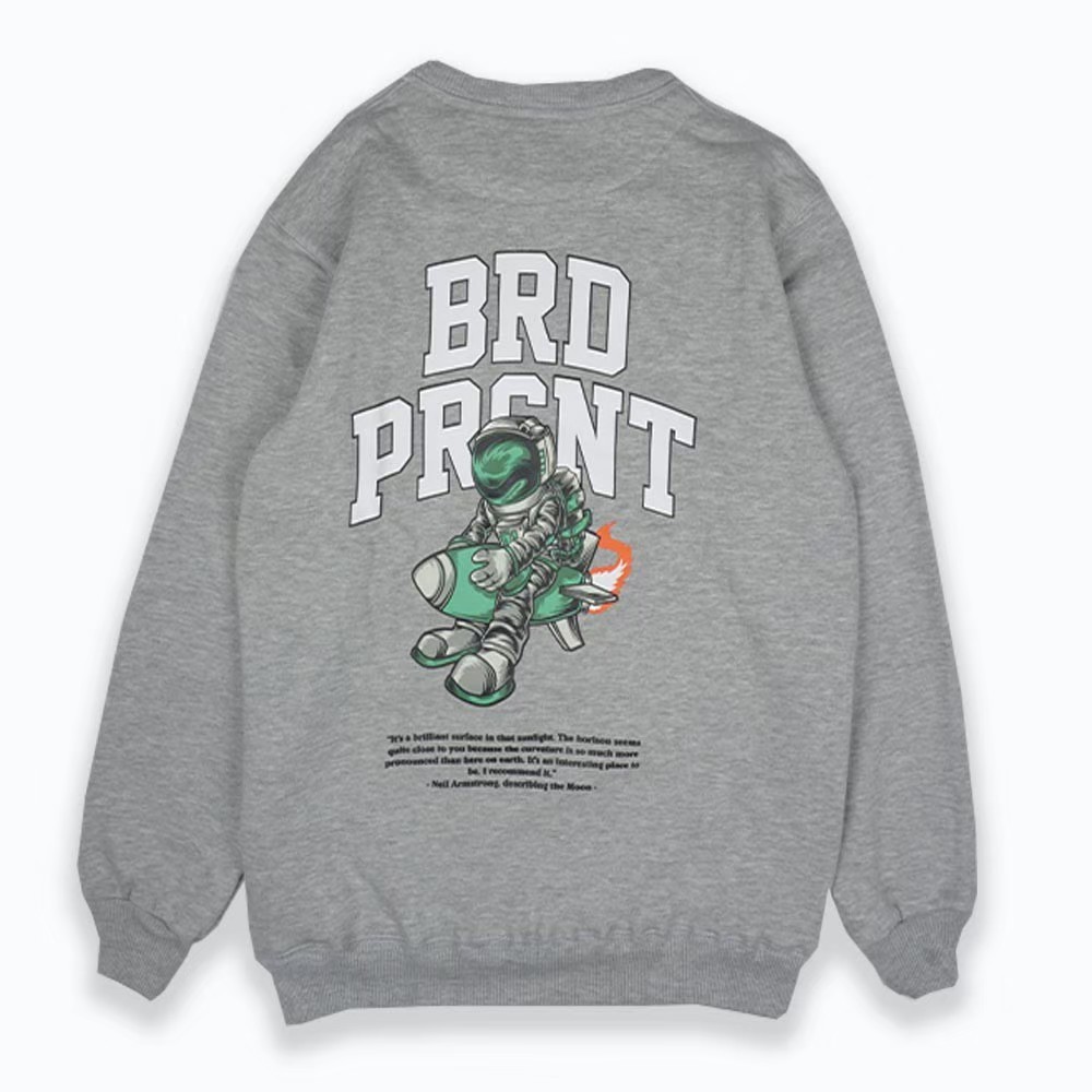 BRAD PRESENT ORIGINAL Sweater Crewneck Sweatshirt cowok warna grey motif neil amstrong seri NABRD 05