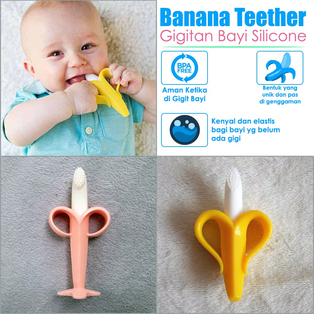 Teether Bayi pisang BANANA Gigitan Bayi Silicone Sikat lidah gusi silikon chn