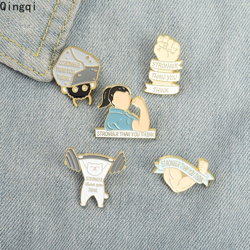 Bros Pin Enamel Desain Kartun Kutipan Stronger Than You Think Untuk Hadiah Teman