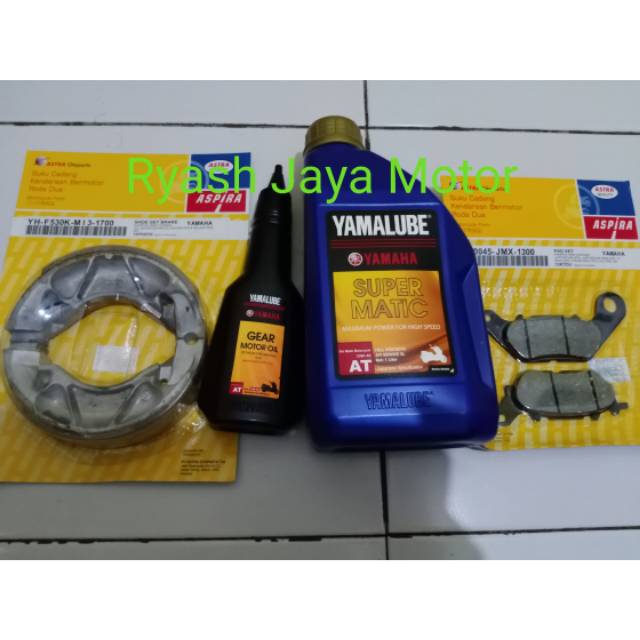 Paket kampas rem Front &amp; Rear for Aeroxx Tromol + Oli Yamalube super matic + gardan Yamalube 160ml