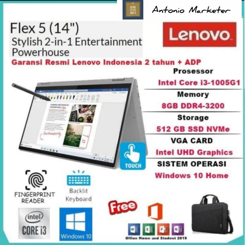 Lenovo Flex 5 Core I3 Gen 10 8GB RAM 512GB SSD FHD
