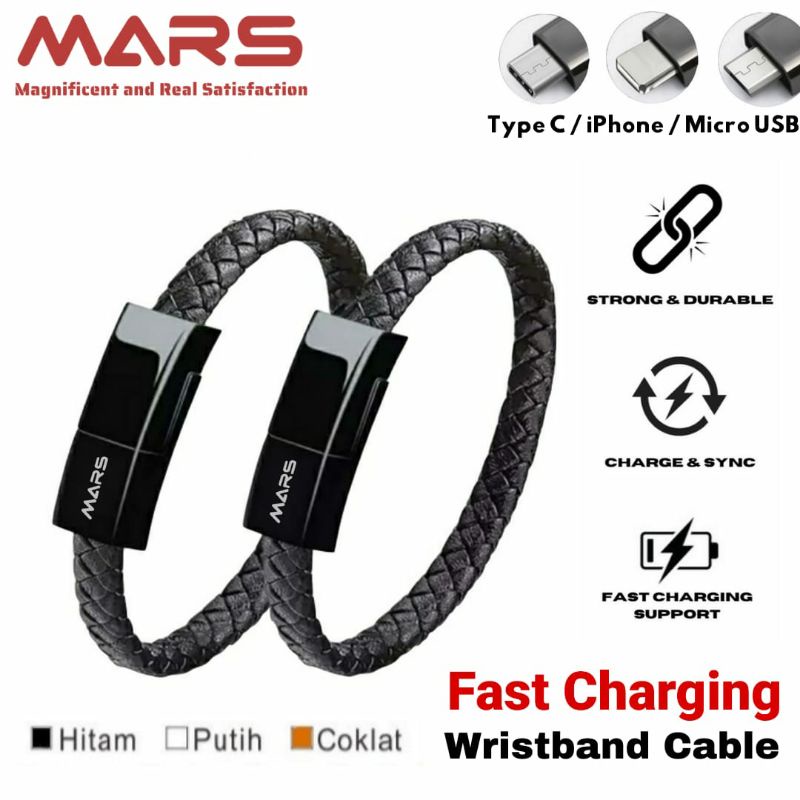 MARS TuReMi KM-05 Kabel Data Charger Type C / iPhone / Micro USB Gelang Quick Charge up to 2.4A