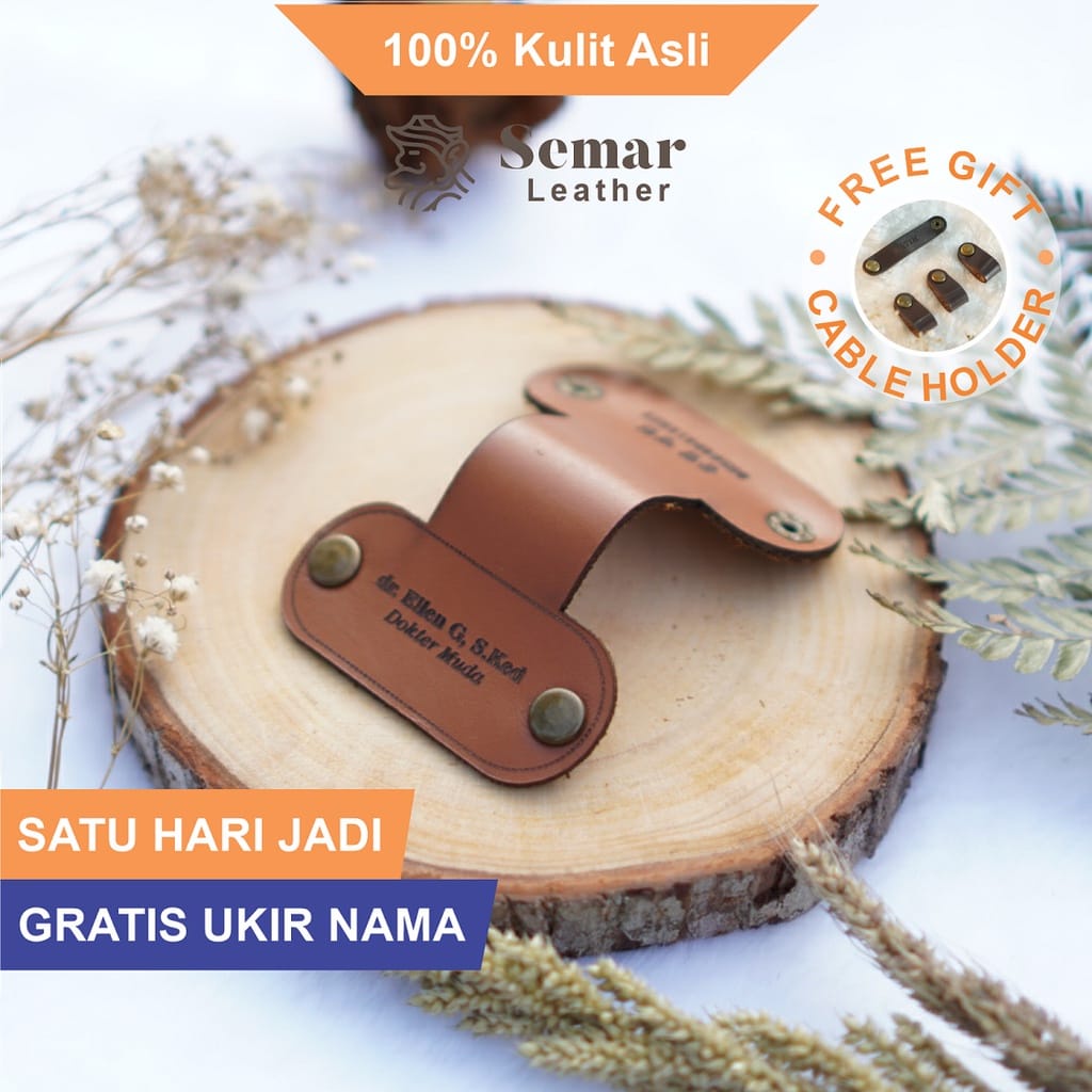 Stetoskop Tag Kulit Coklat Muda Custom Name Model