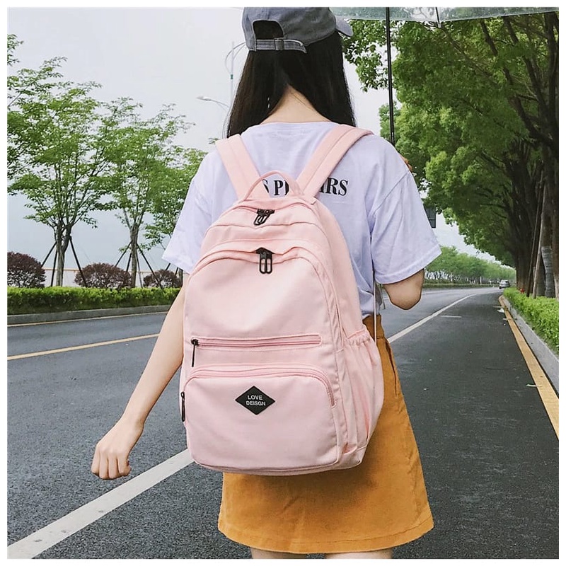 RH BAGS [COD] Tas Ransel Sekolah Wanita Motif Polos Kapasitas Besar Trendy Fashion Kekinian