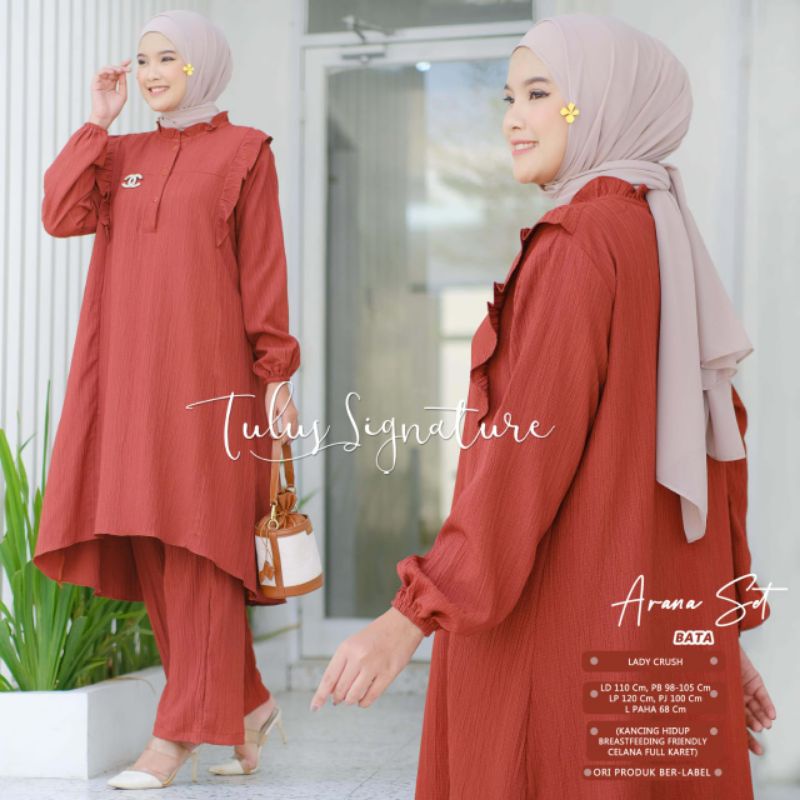 ARANA SET BY TULUS SIGNATURE / ONE SET WANITA MUSLIMAH / Setelan polos LD 110