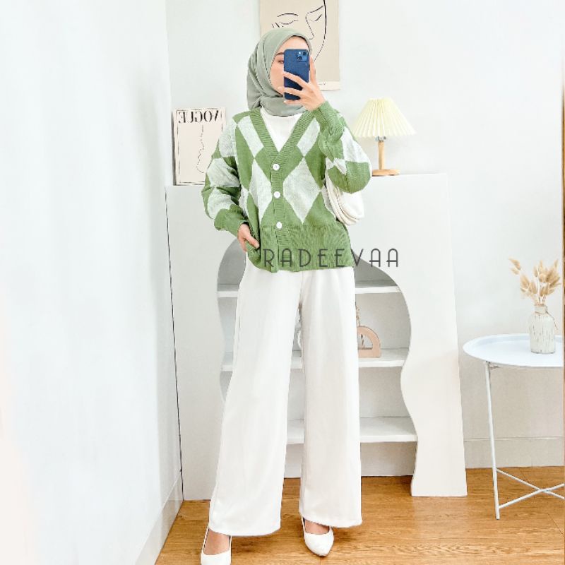 CARDIGAN RAJUT DIAMOND KNIT CROP OVERSIZE MOTIF KETUPAT