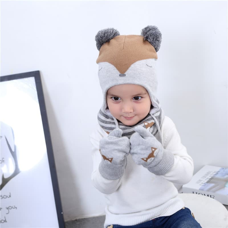 Kids winter hat topi rajut anak musim salju dingin fox