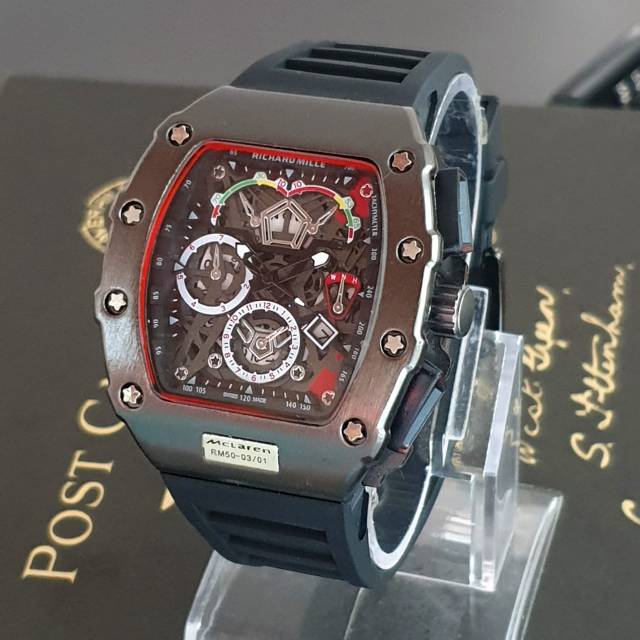 JAM FHASION COWOK RM MERAH HITAM TANGGAL AKTIF TALI RUBER