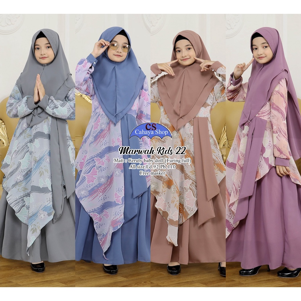 MARWAH SYARI KIDS / GAMIS SYARI SET ANAK MURAH GAMIS BAHAN CERUTY